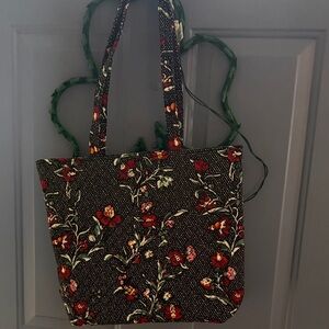 Vera Bradley Black Tote with Red Floral Print